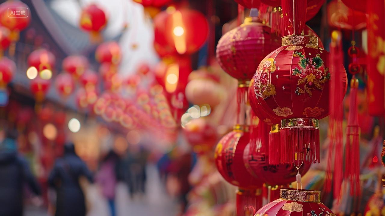 街上挂满灯笼中秋背景