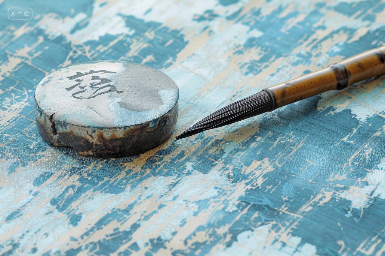 桌子上的毛笔书法中国文化