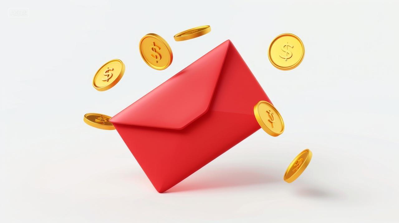 红包周边漂浮着许多金币