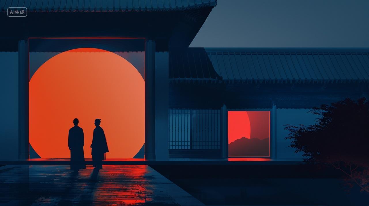 中式建筑人物剪影神秘高级