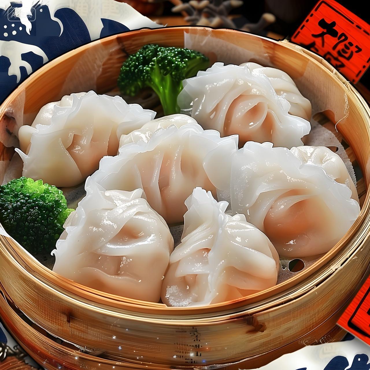 餐饮美食AI实拍风广式早茶好几笼蒸饺早点食物图片