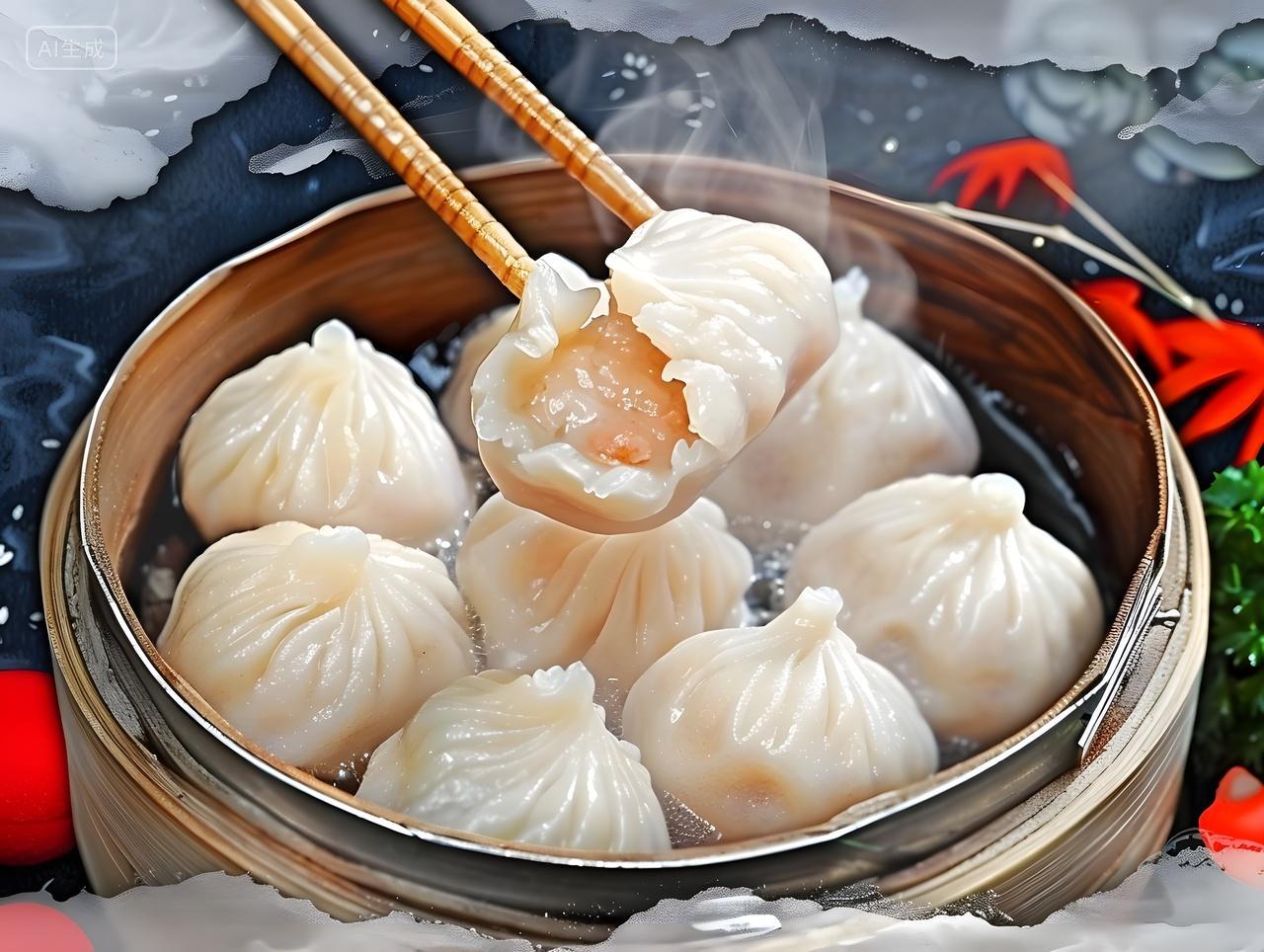 餐饮美食实拍风广式早茶好几笼蒸饺早点食物图片