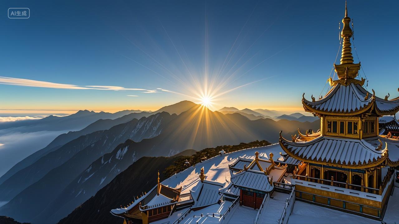 中国四川峨眉山佛教名山金顶佛光风景旅游