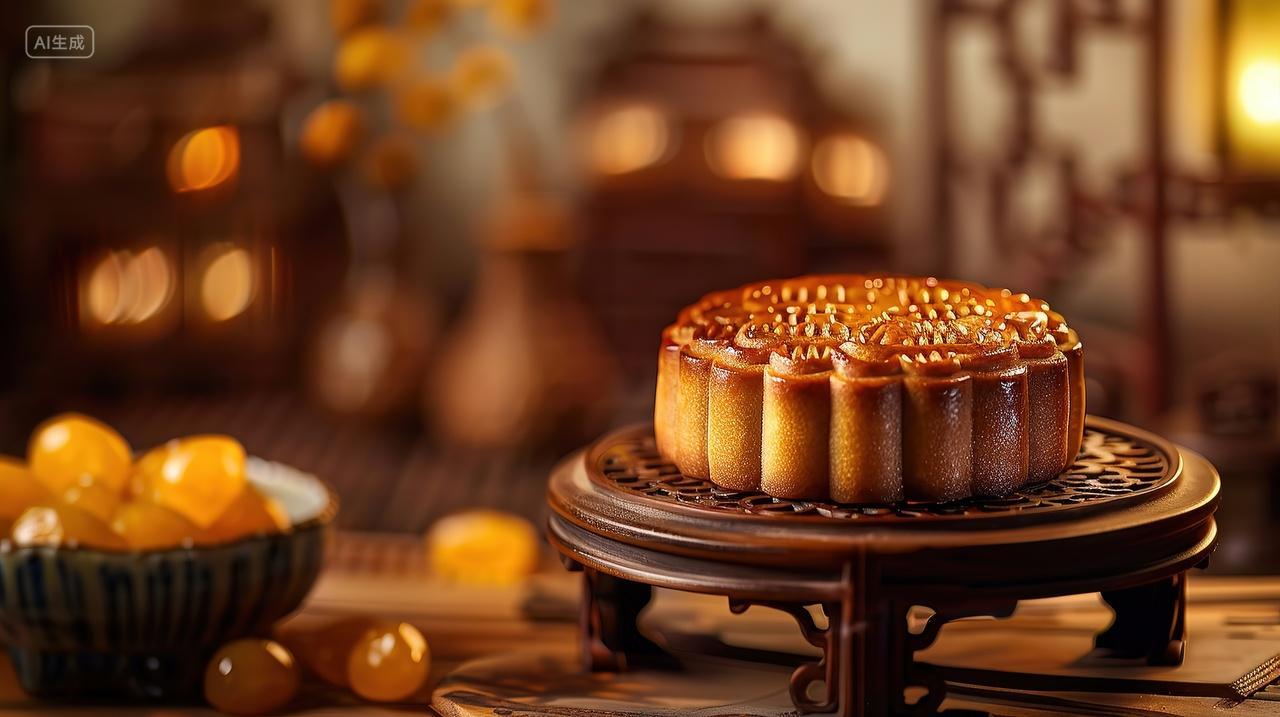 桌子上摆着一个大月饼