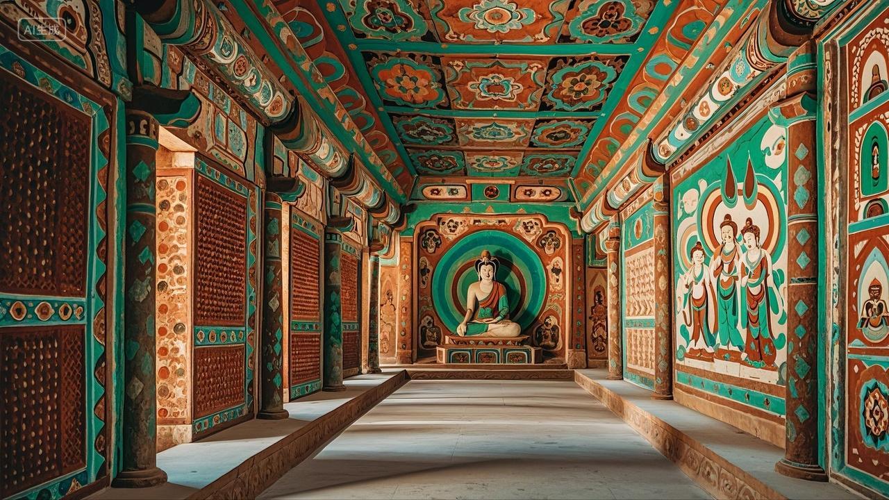 中国甘肃敦煌莫高窟传统建筑旅游景点