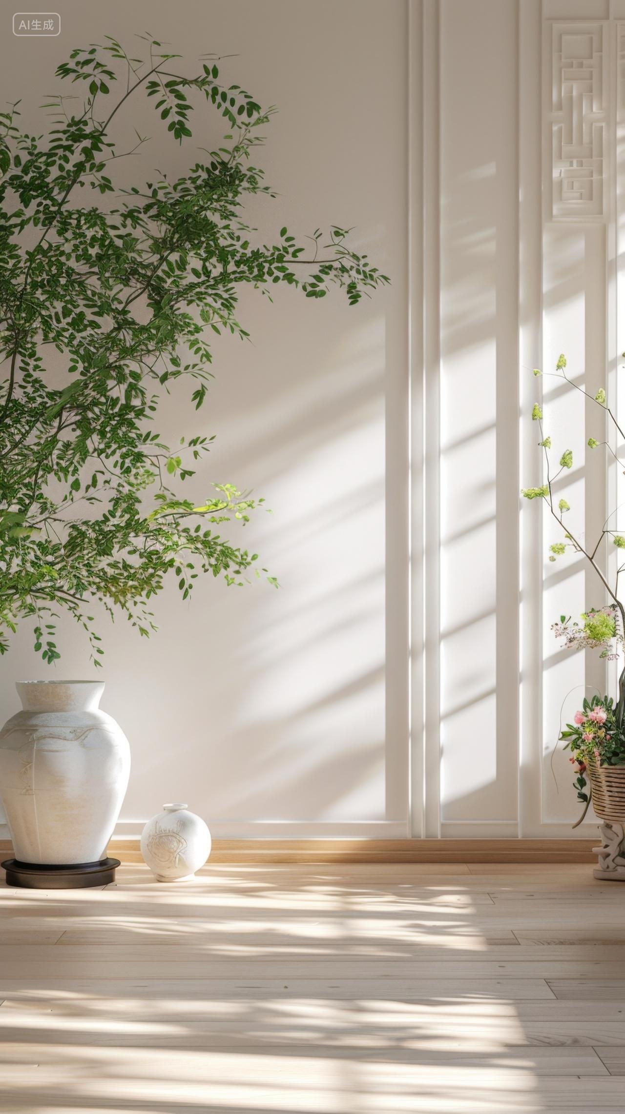 简约绿植与白墙的搭配