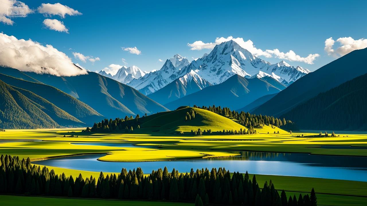 云南迪庆香格里拉雪山草地湖泊风景旅游