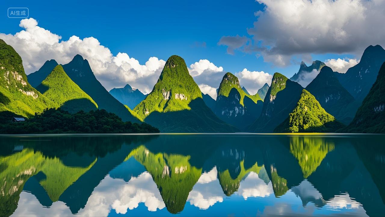 湖面山峰群山风景电脑壁纸广西桂林山水旅游