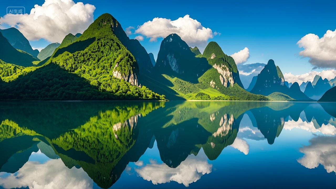 湖面山峰群山风景电脑壁纸桂林山水旅游