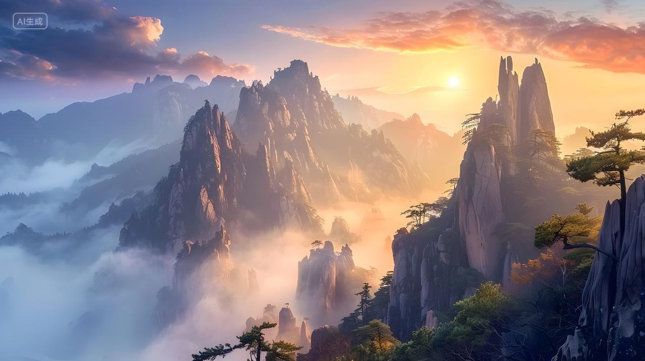 日出仙境山峦风景壁纸