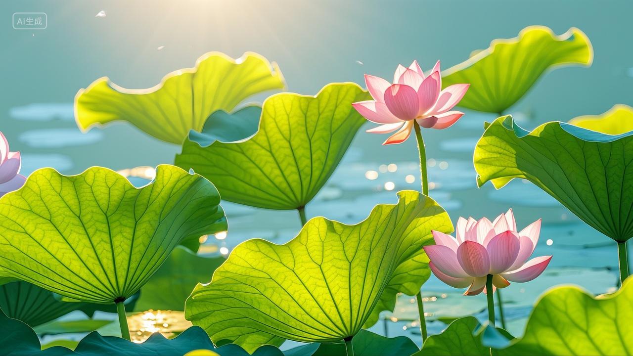 夏日阳光下盛开的荷花荷叶风景壁纸小暑大暑