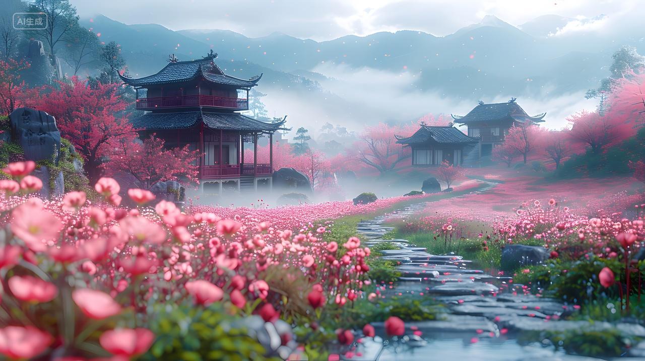 春季樱花盛开中国古建筑风景壁纸