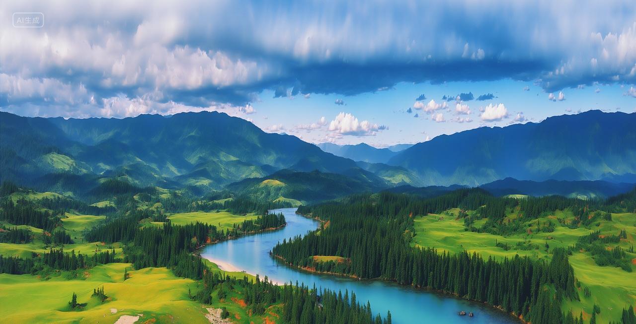 山水山峰河流树林自然风景壁纸