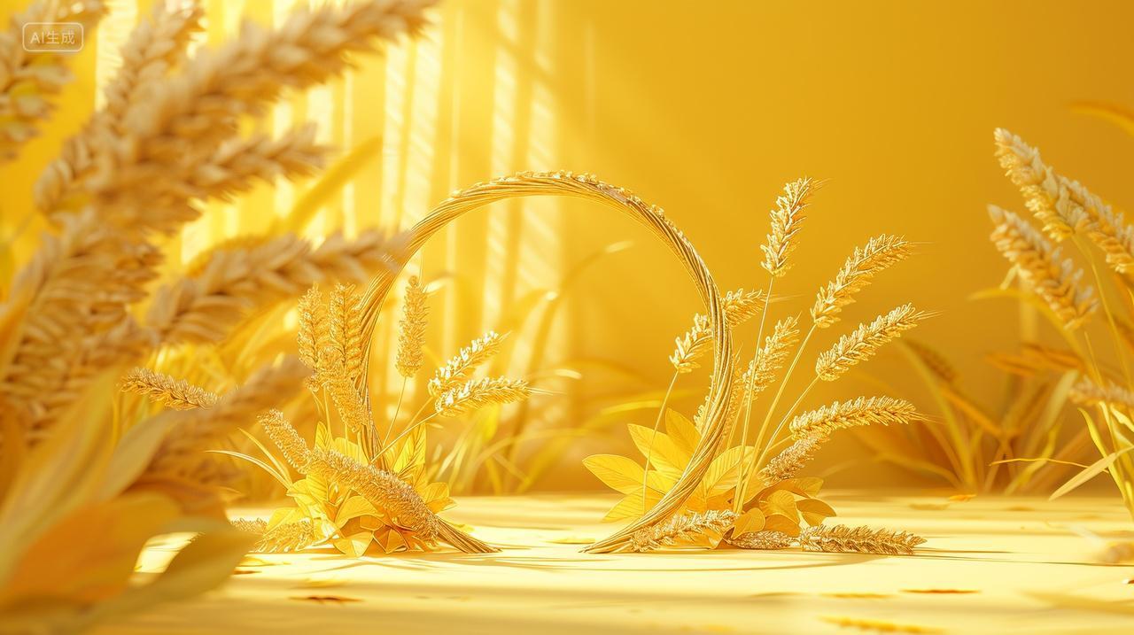 暖黄色背景小麦艺术展台