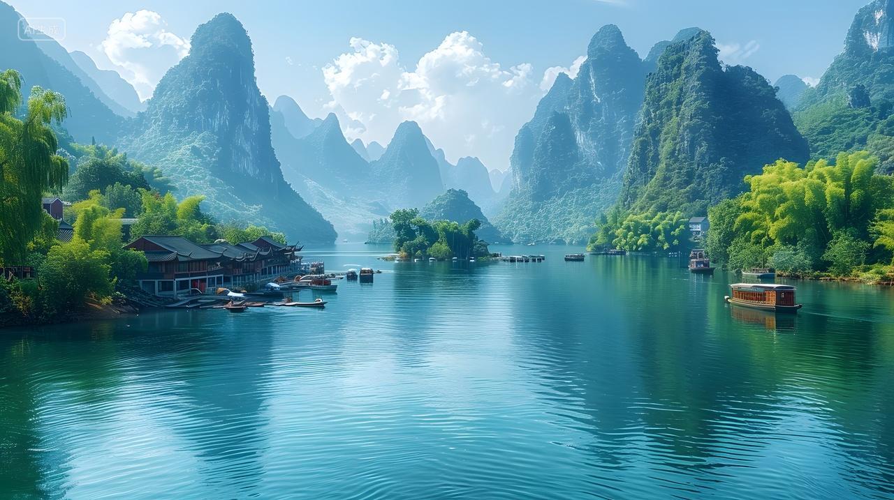 清晨漓江山水风光风景广西桂林旅游