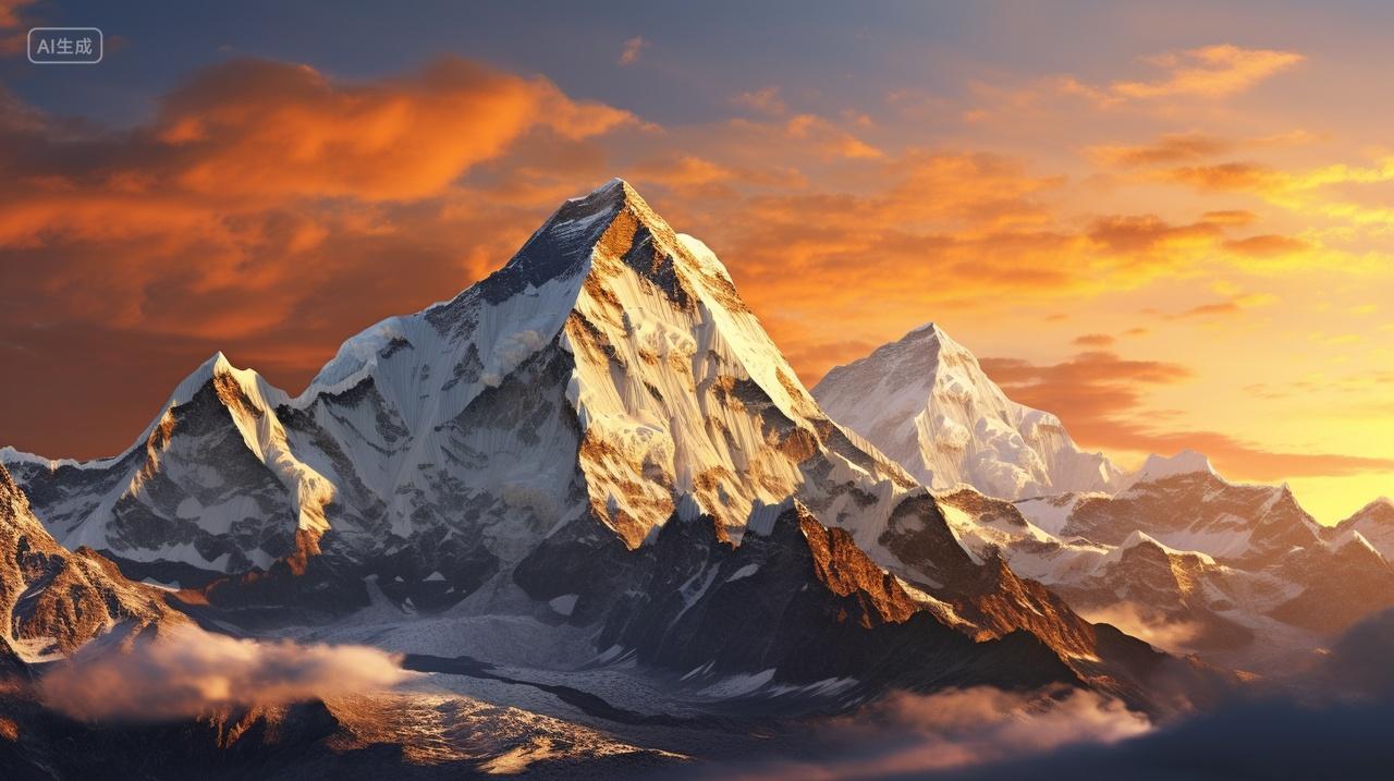 珠穆朗玛峰雪山雪景日照金山风景壁纸旅游