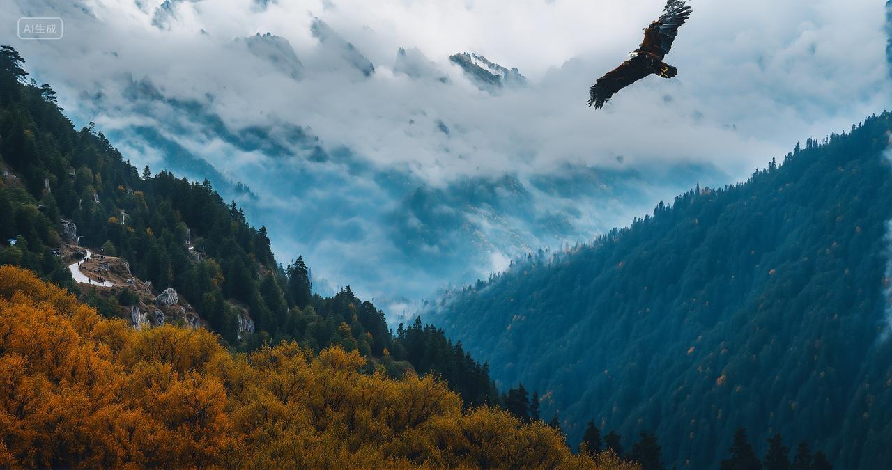 山峰山林翱翔老鹰自然风景壁纸