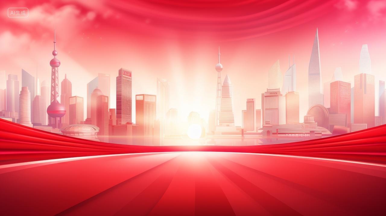 城市剪影与红色舞台背景