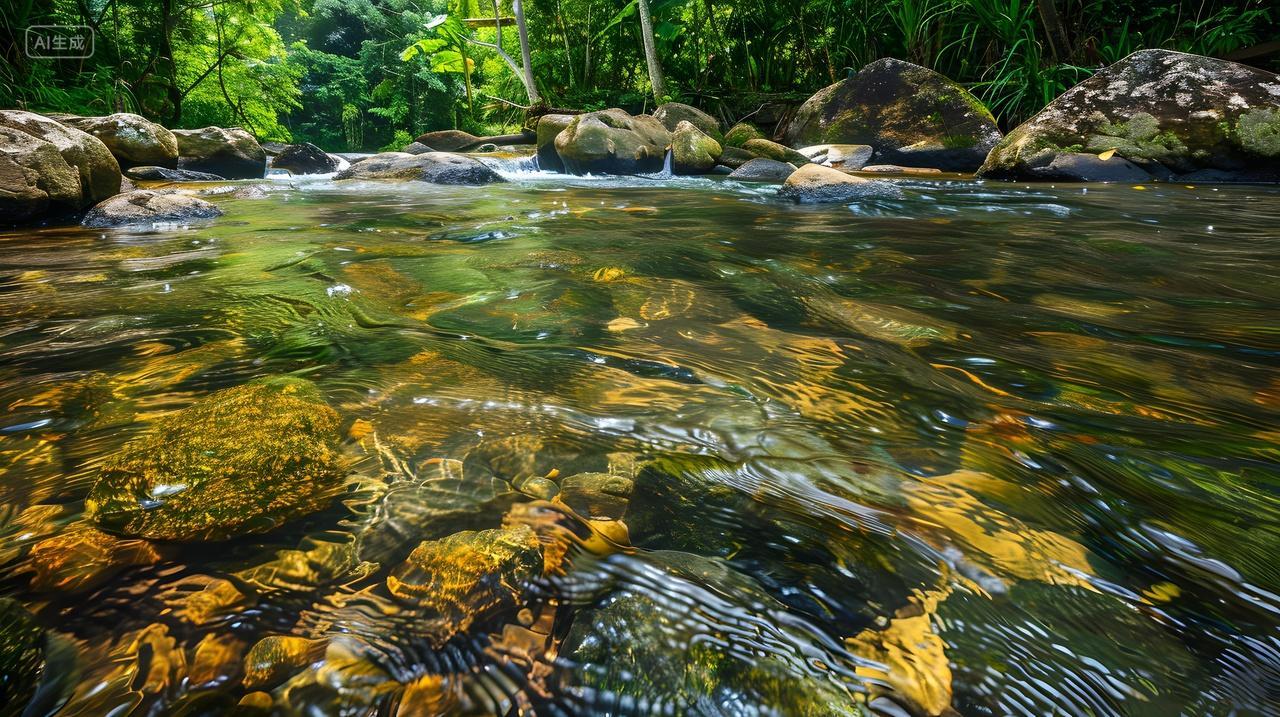 清澈溪流河石自然风景户外活动壁纸
