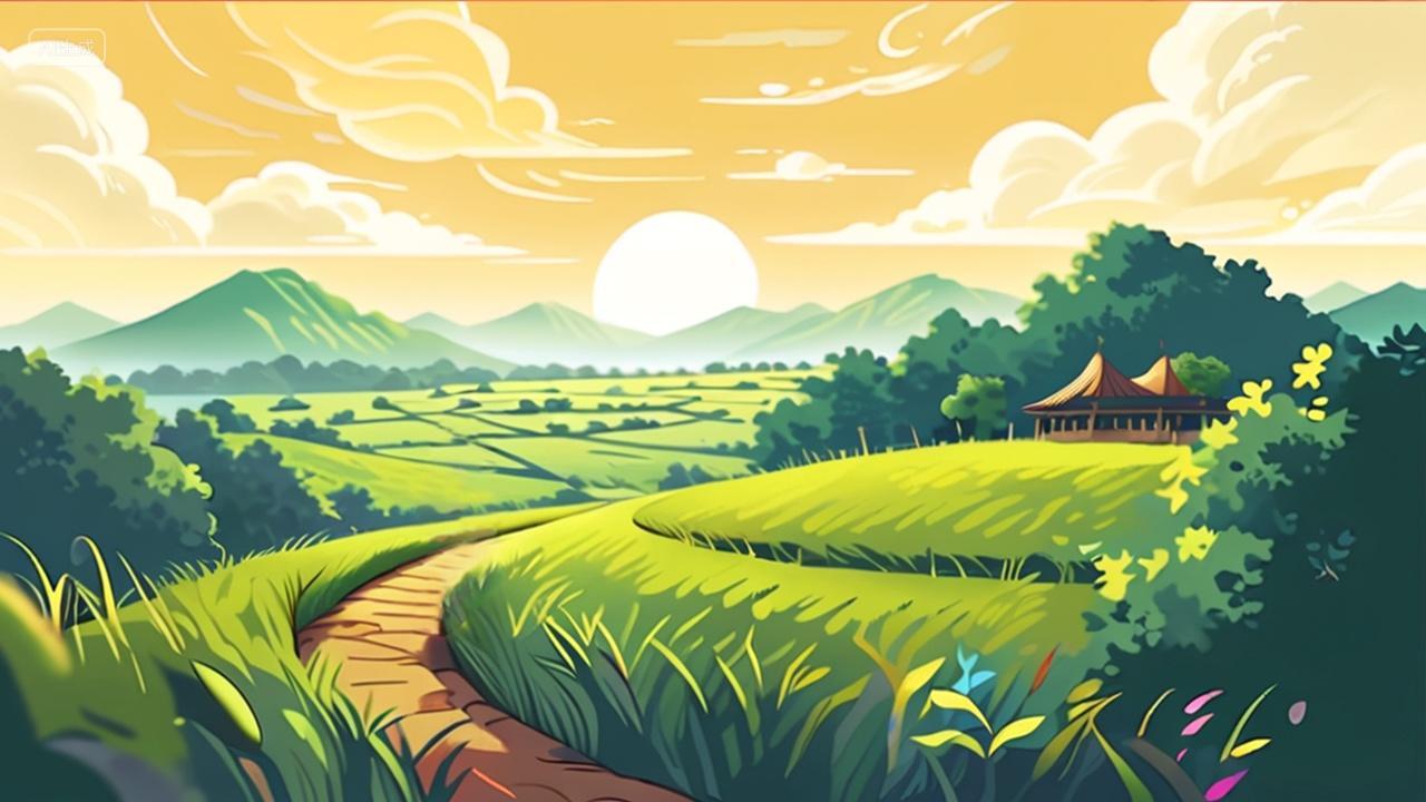 天空田园小满背景插画壁纸青山田野