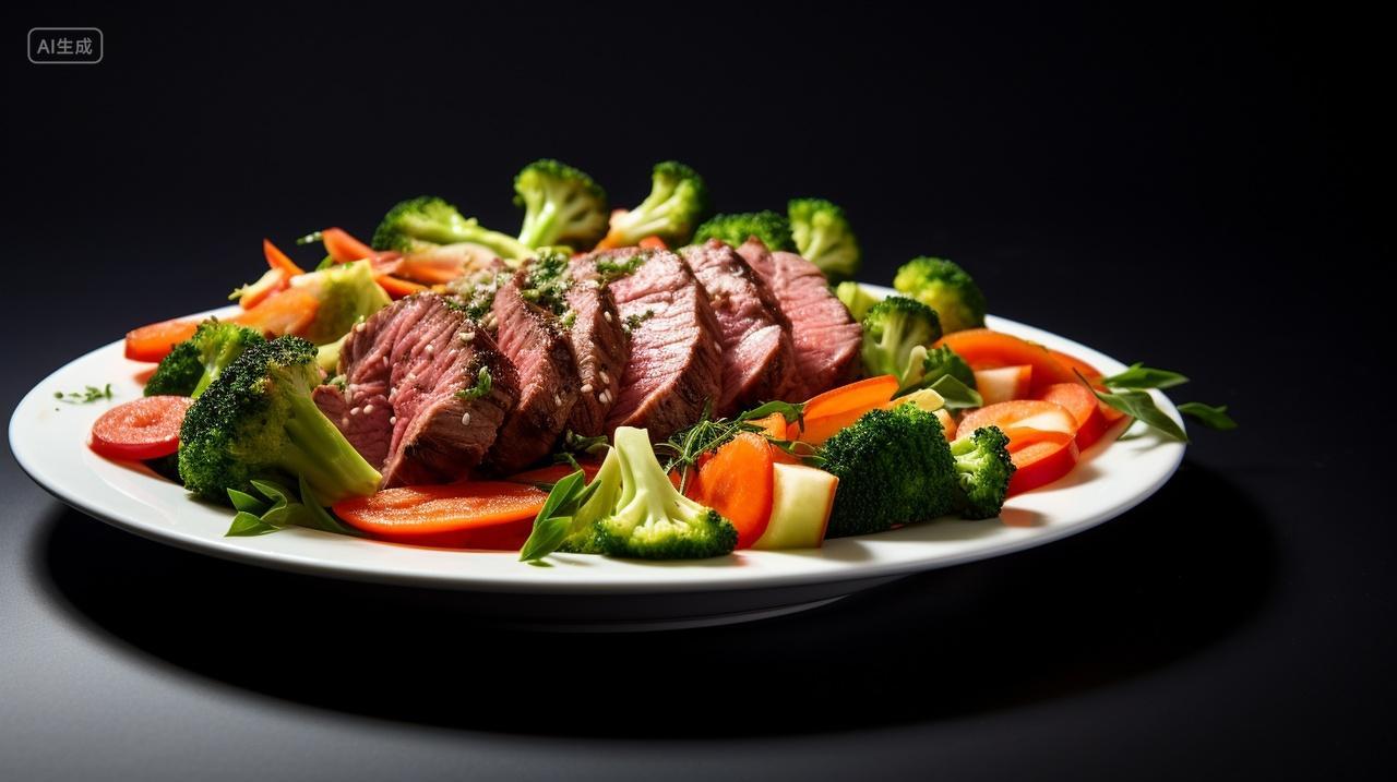 一盘炭烤牛肉蔬菜生鲜食品美食背景