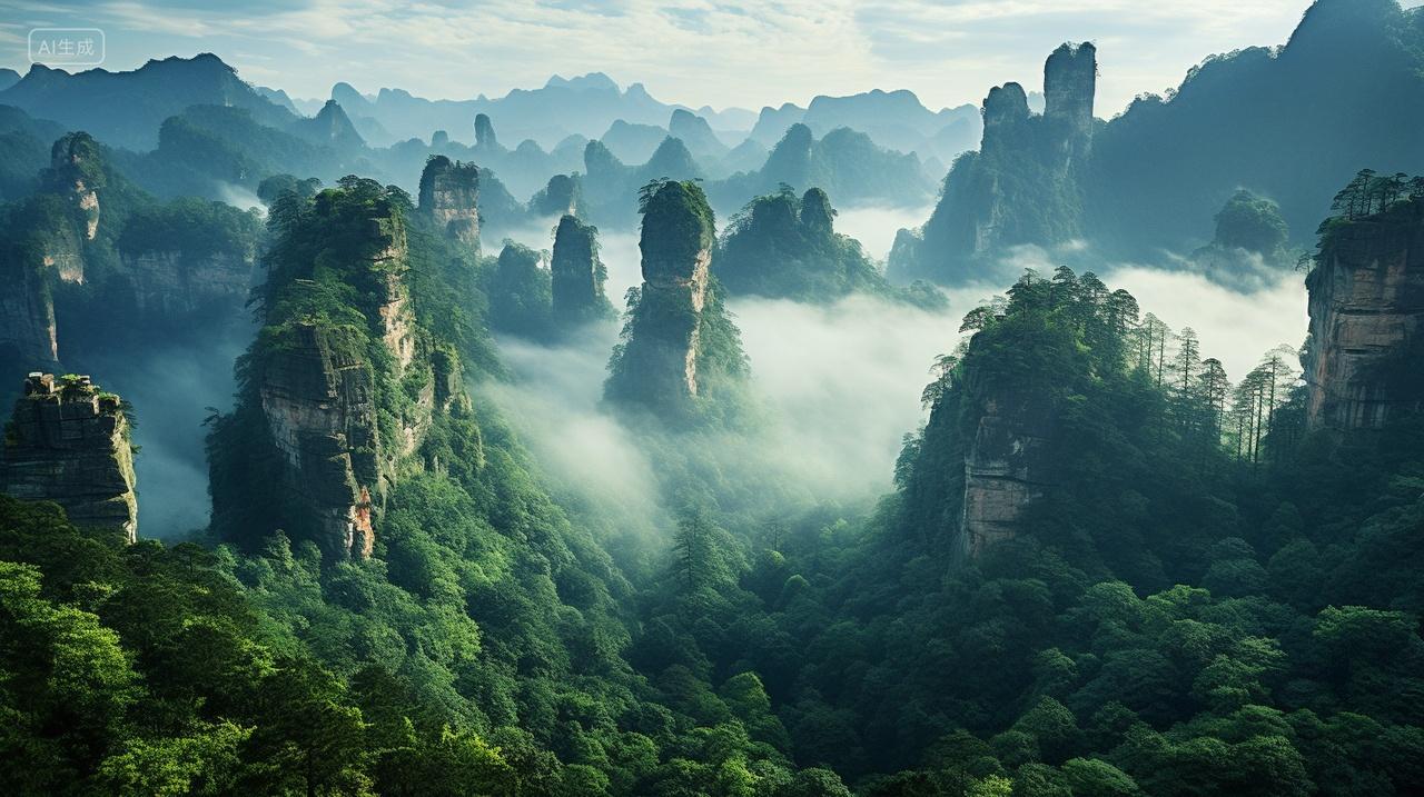 张家界群峰耸立云雾缭绕风景旅游景点