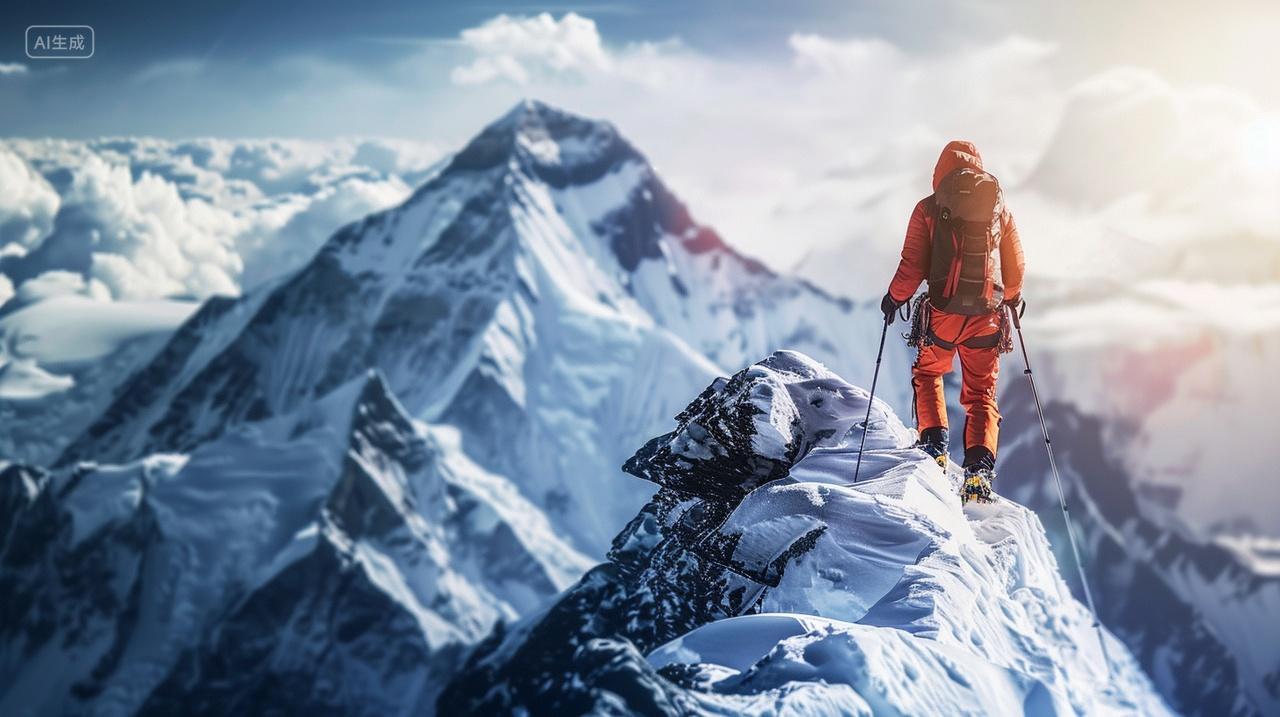 攀登者登顶雪山背影努力奋斗励志精神