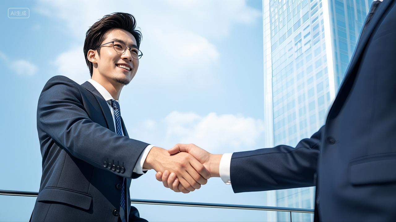 商务人士正在握手洽谈合作团结共赢胜利企业白领职场商务