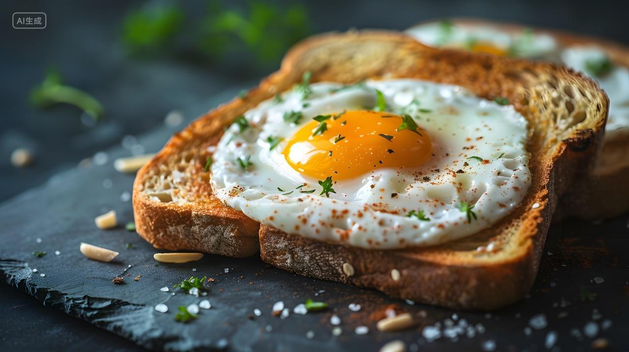 香脆多士上的煎蛋美味早餐
