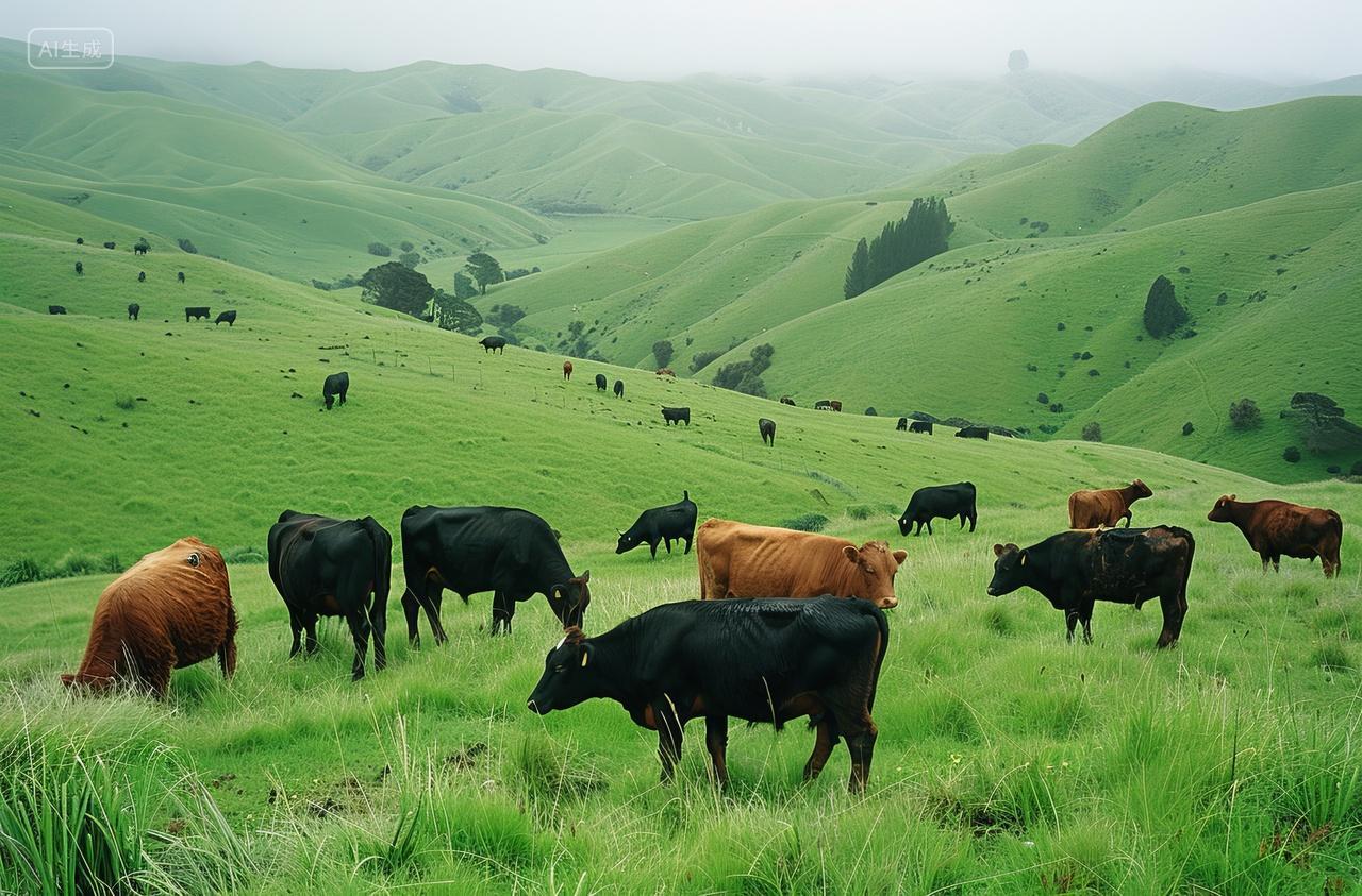 牛群漫步绿草地