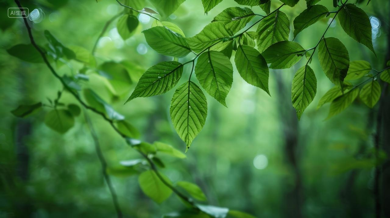 光影中的绿叶