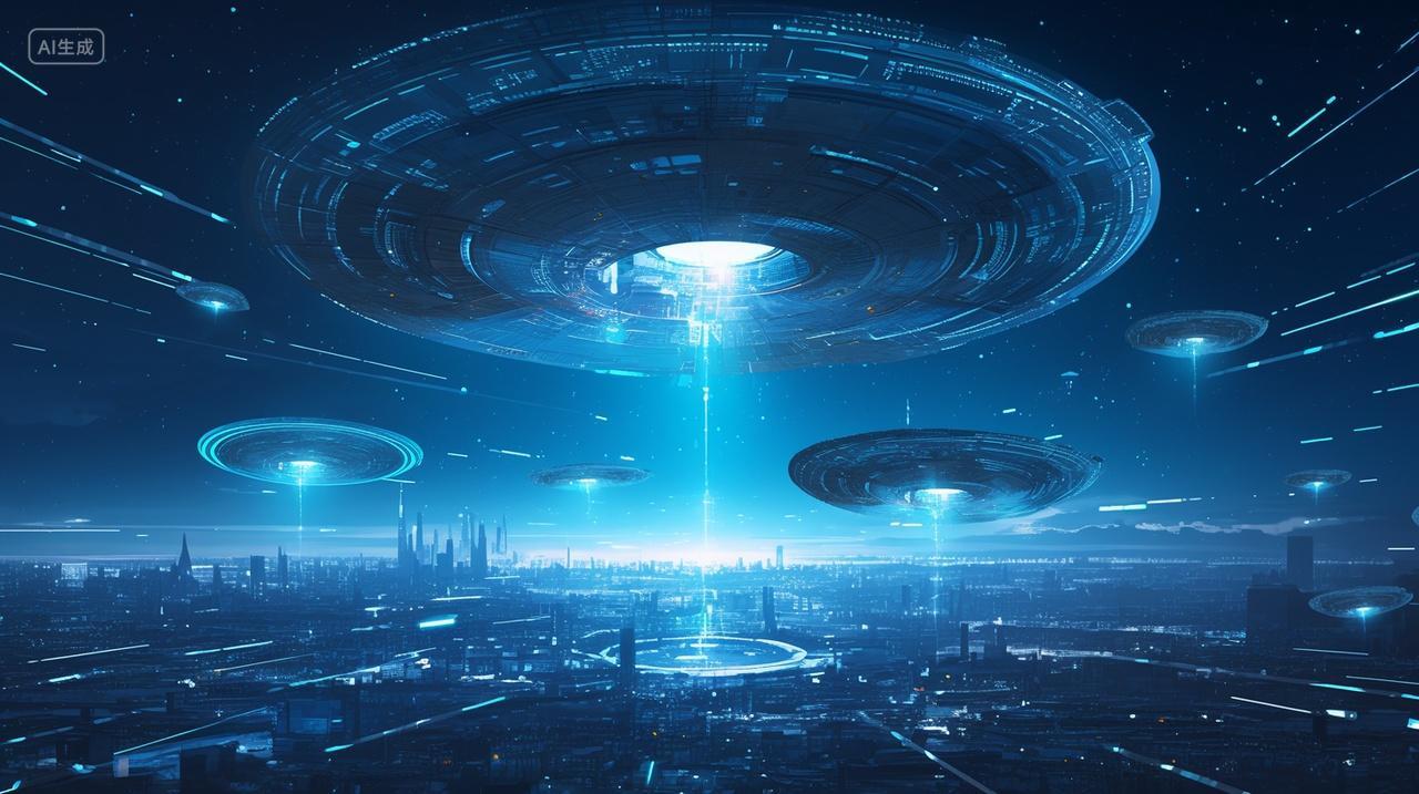 科技飞船赛博朋克海报壁纸天空夜空插画科技感