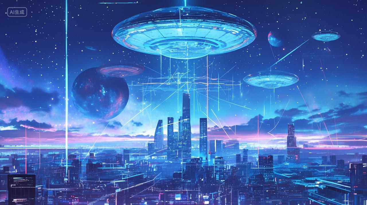 科技飞船赛博朋克海报壁纸天空夜空插画科技感