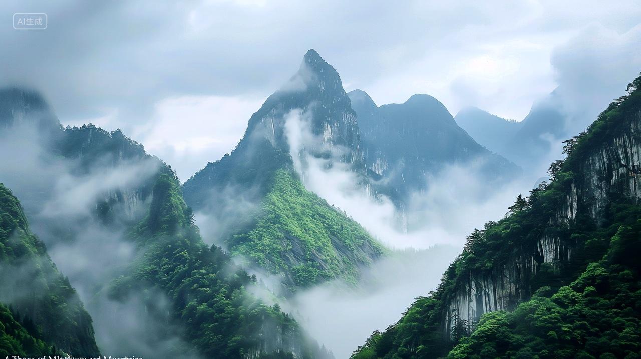 绿色山峰云雾缭绕自然风景