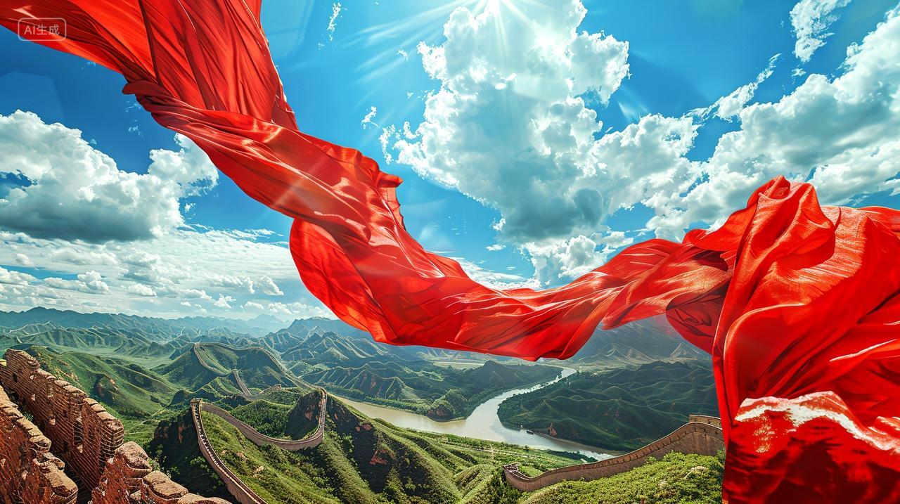 红绸舞映长城水