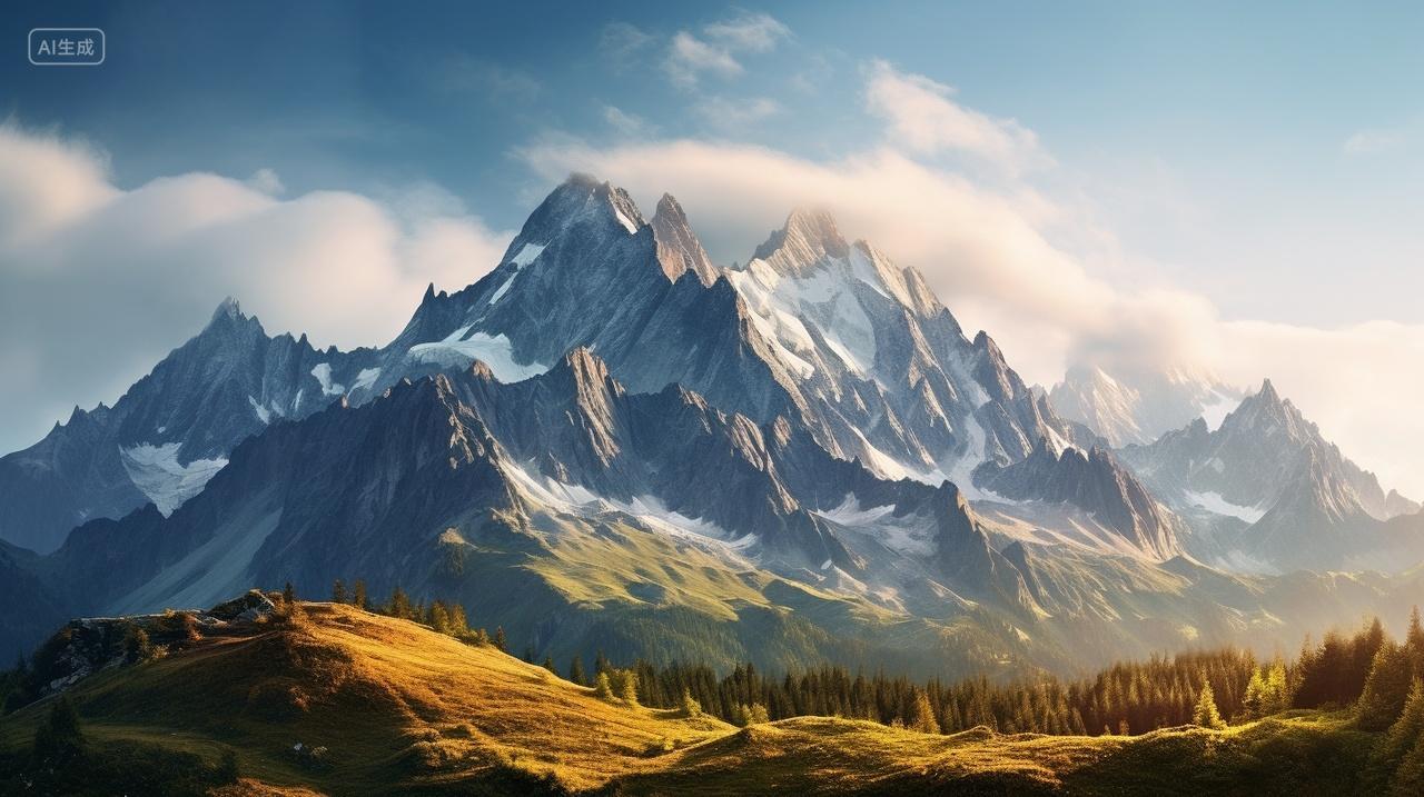 阿尔卑斯山脉雪山雪景风景日照金山