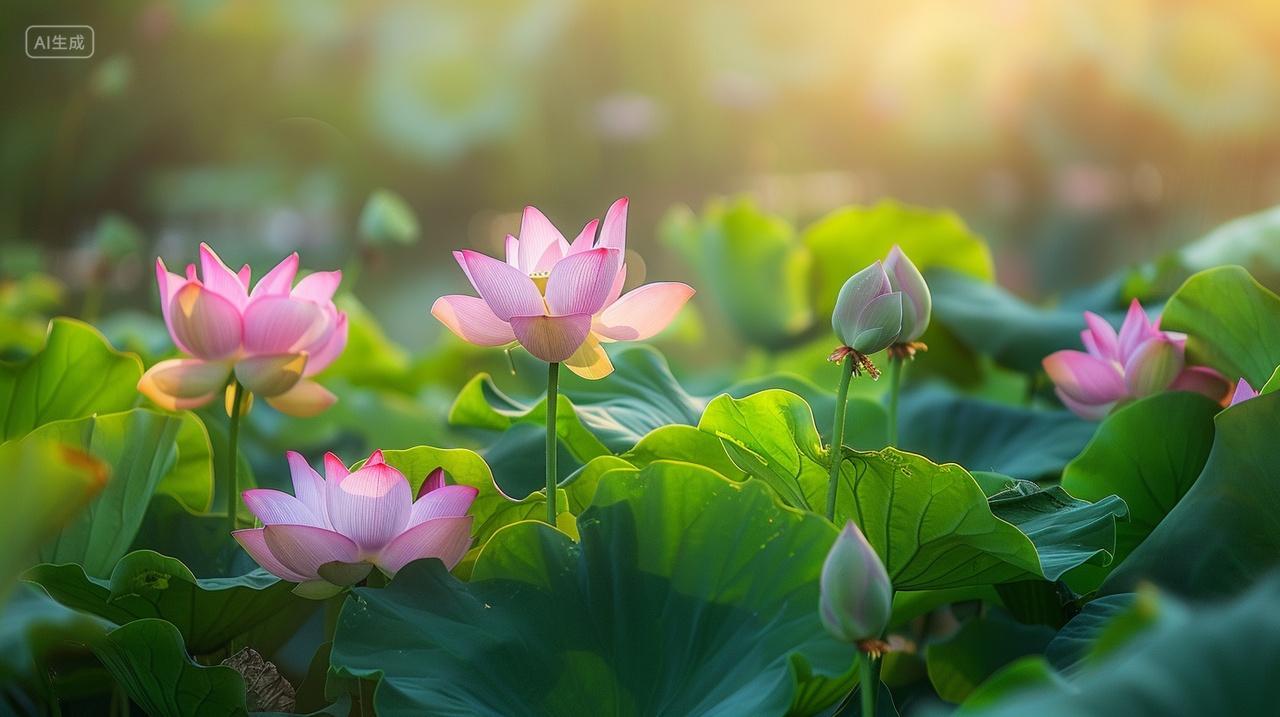 二十四节气夏至夏季荷花荷叶荷塘绿荷花卉小暑大暑背景