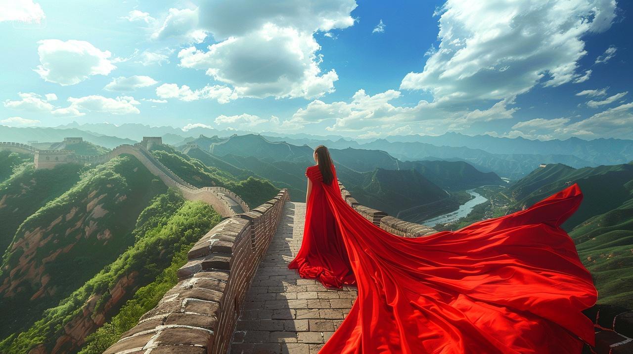 红绸舞映长城水
