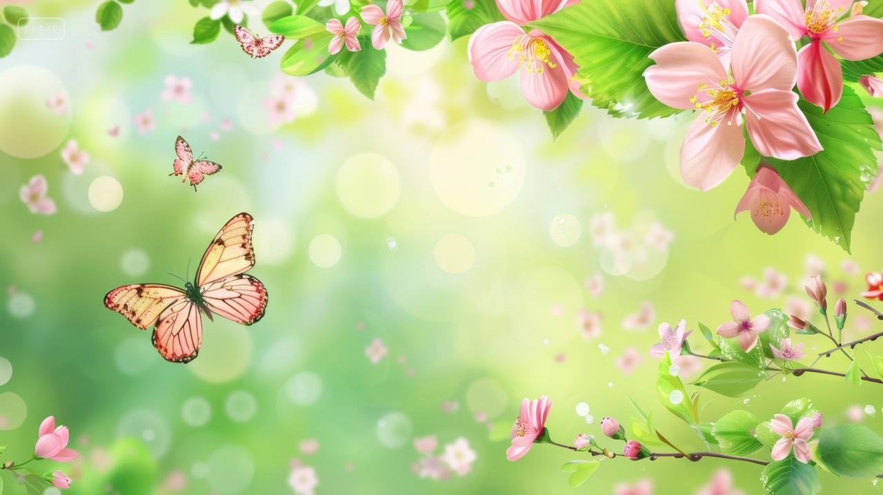 唯美风景插图，蝴蝶的花朵