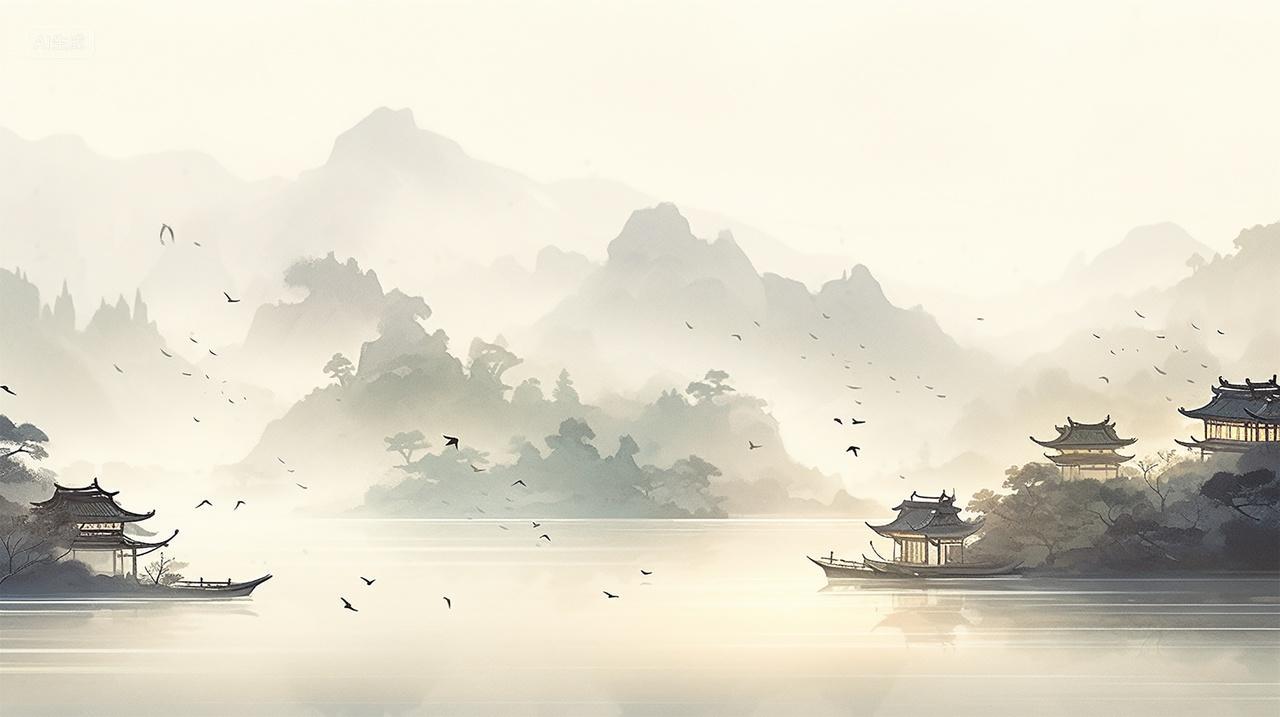 水墨画古风寂静水黑白古风国风山水立秋秋季秋天秋季素材素材插画