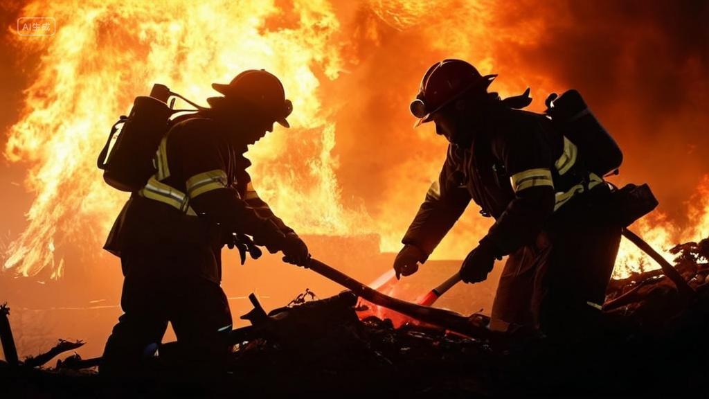 两个消防员正在灭火救火消防宣传全国消防日