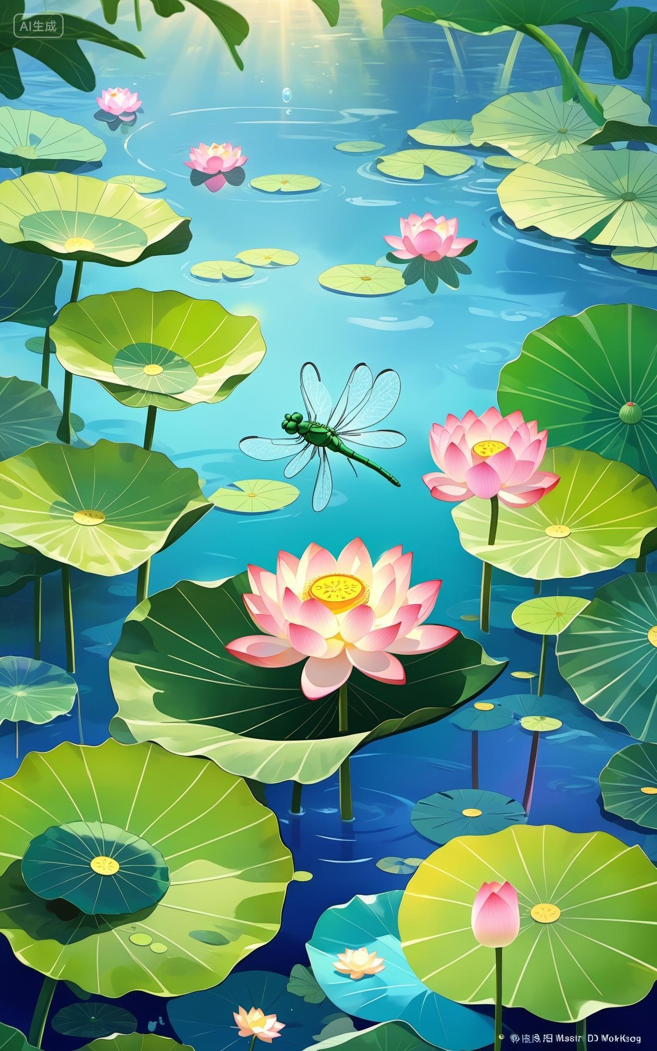 原创简约荷花绿色24节气小暑大暑夏至