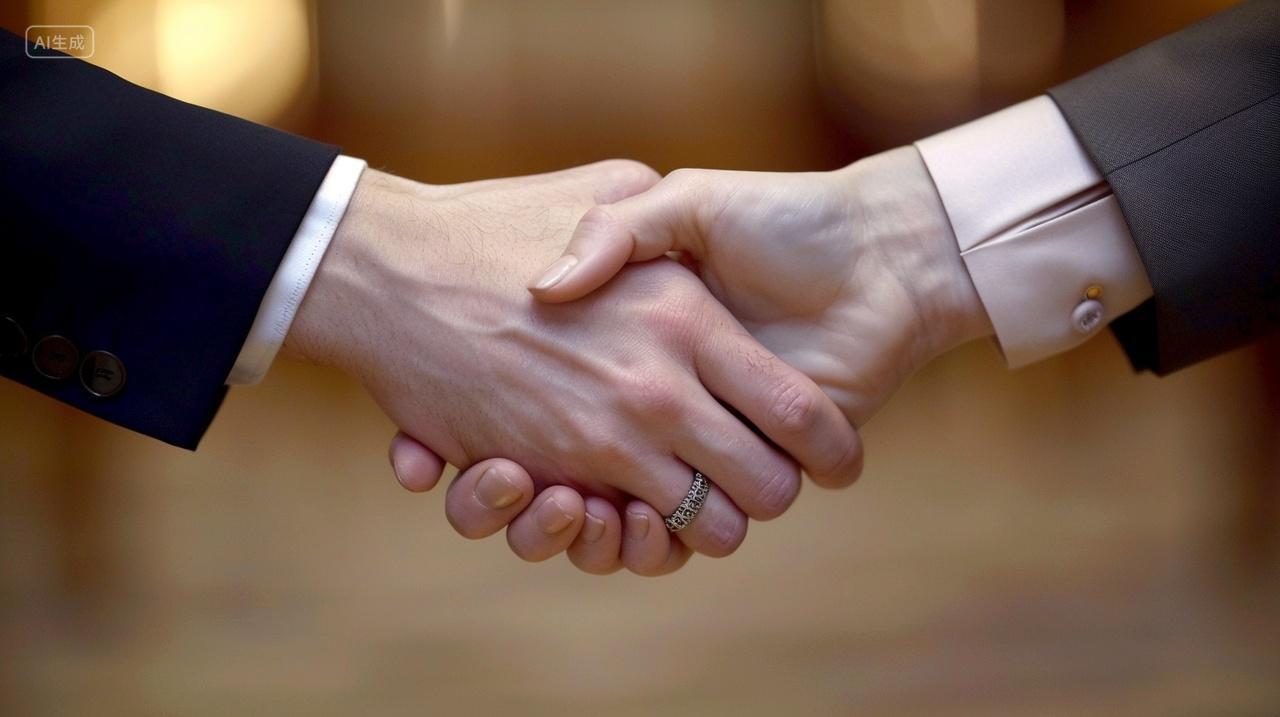 商务合作握手手势洽谈成功客户共赢