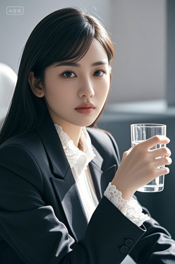 女性人物模特实拍摄影图办公室职场女子手拿水杯