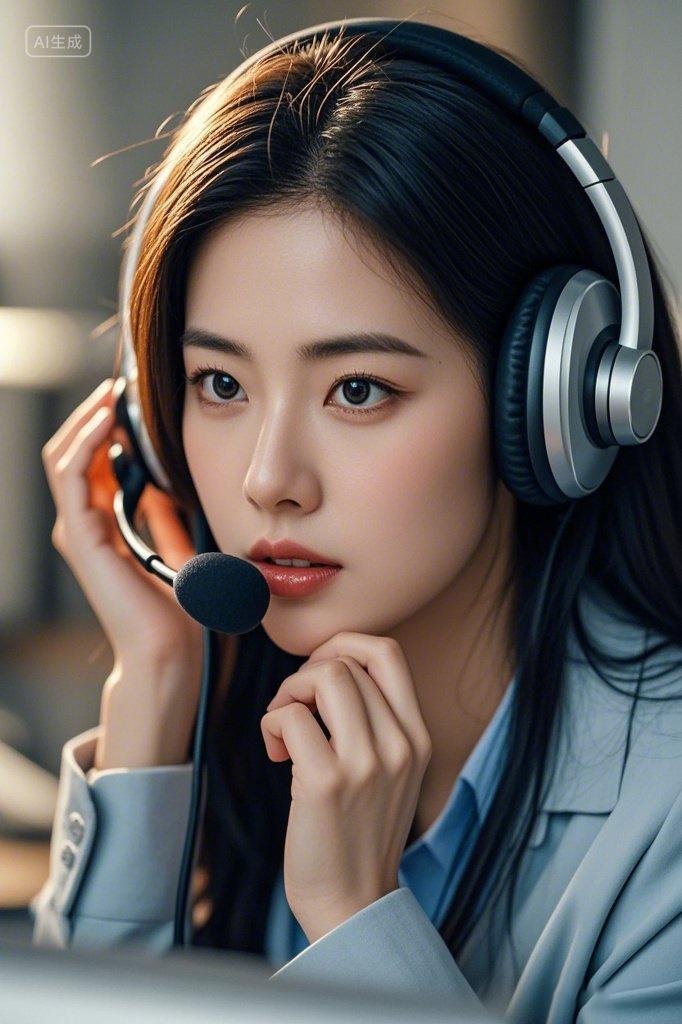 职场人物西装女子头戴耳机打电话头像客服沟通场景