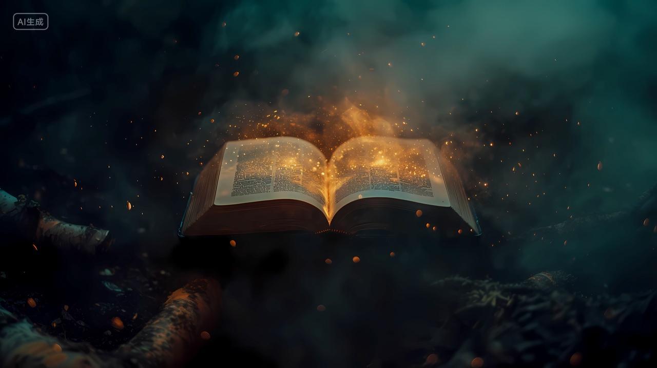 燃烧发光奇幻魔法复古书读书阅读科幻书背景图