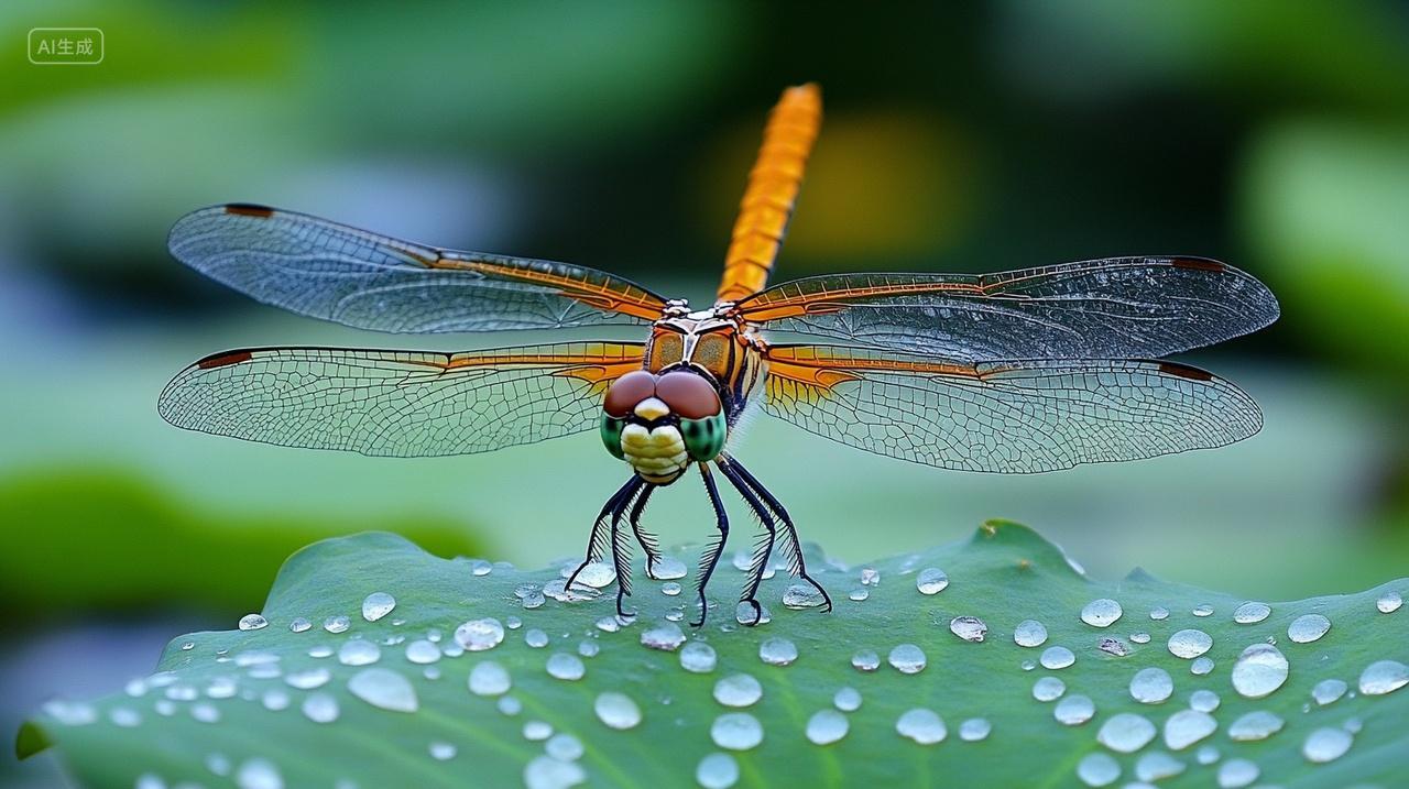 荷叶上的蜻蜓昆虫动物