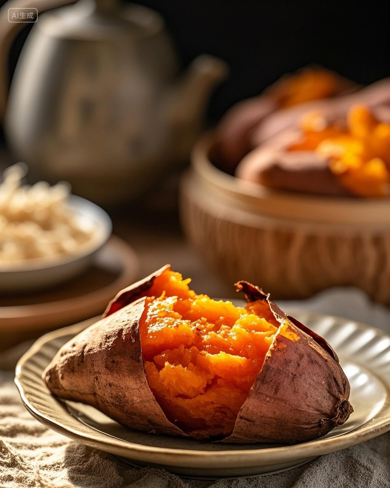 美味烤地瓜烘山芋摄影特写场景