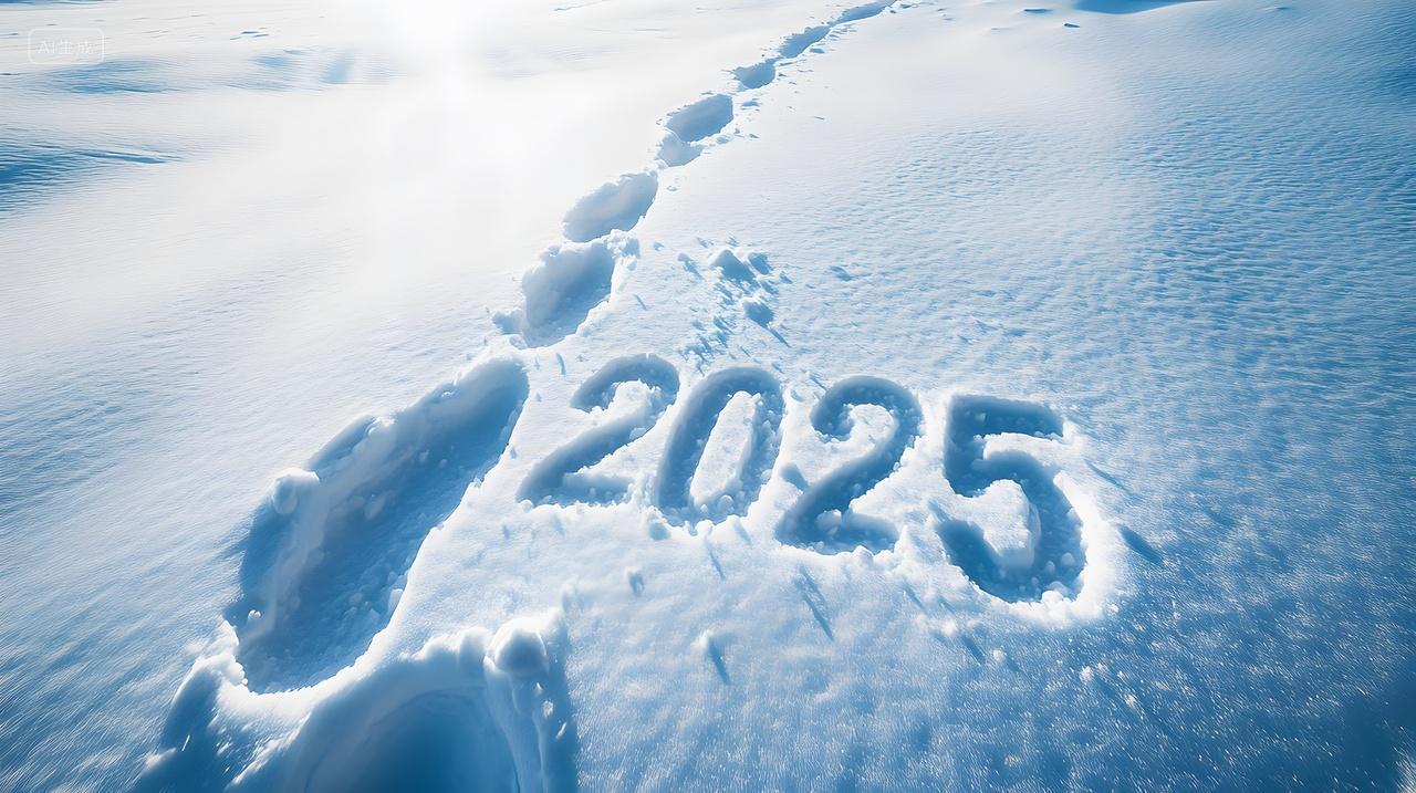 冬天雪地脚印留下2025新年希望