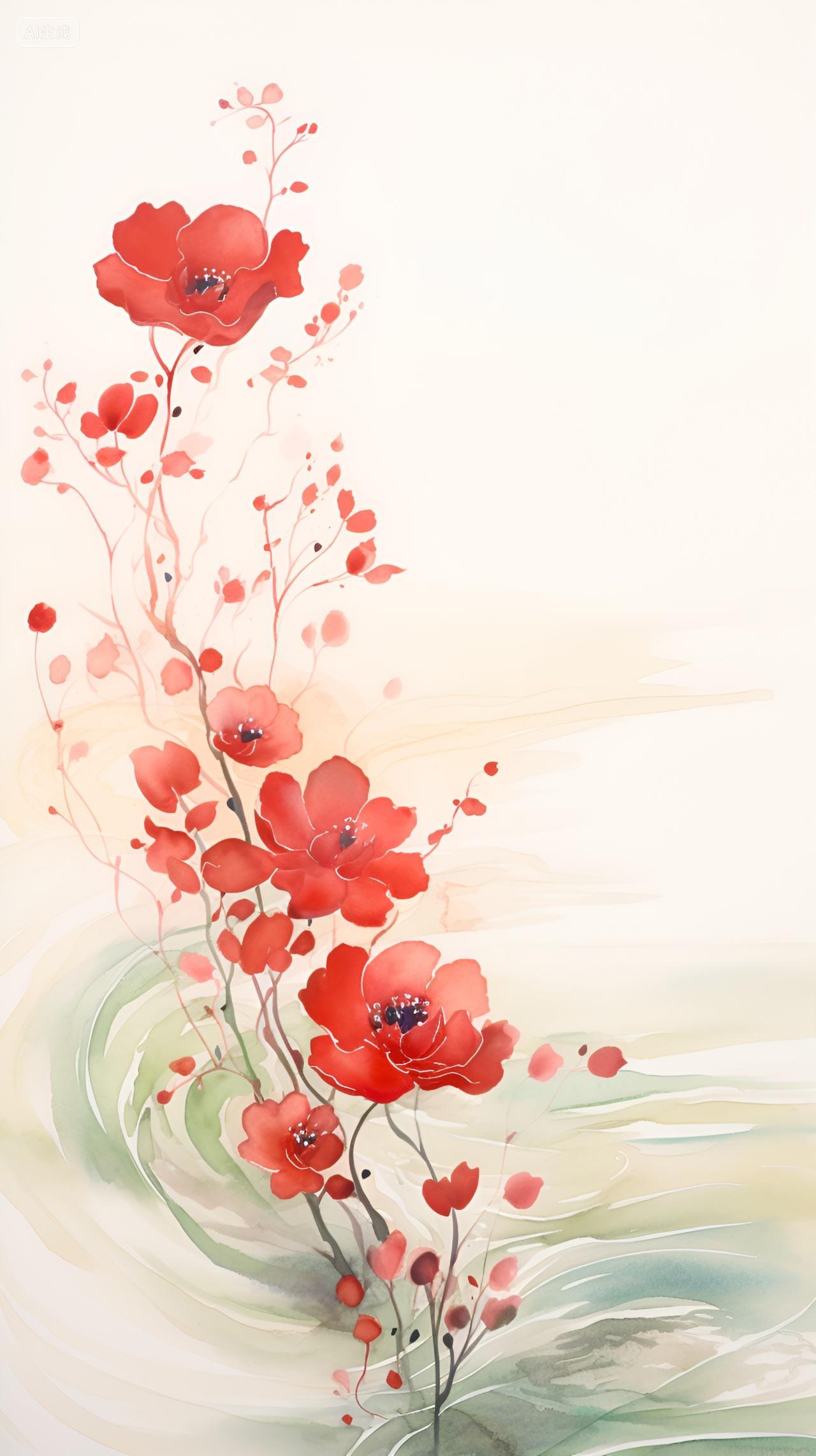 唯美的春天盛开的水墨鲜花